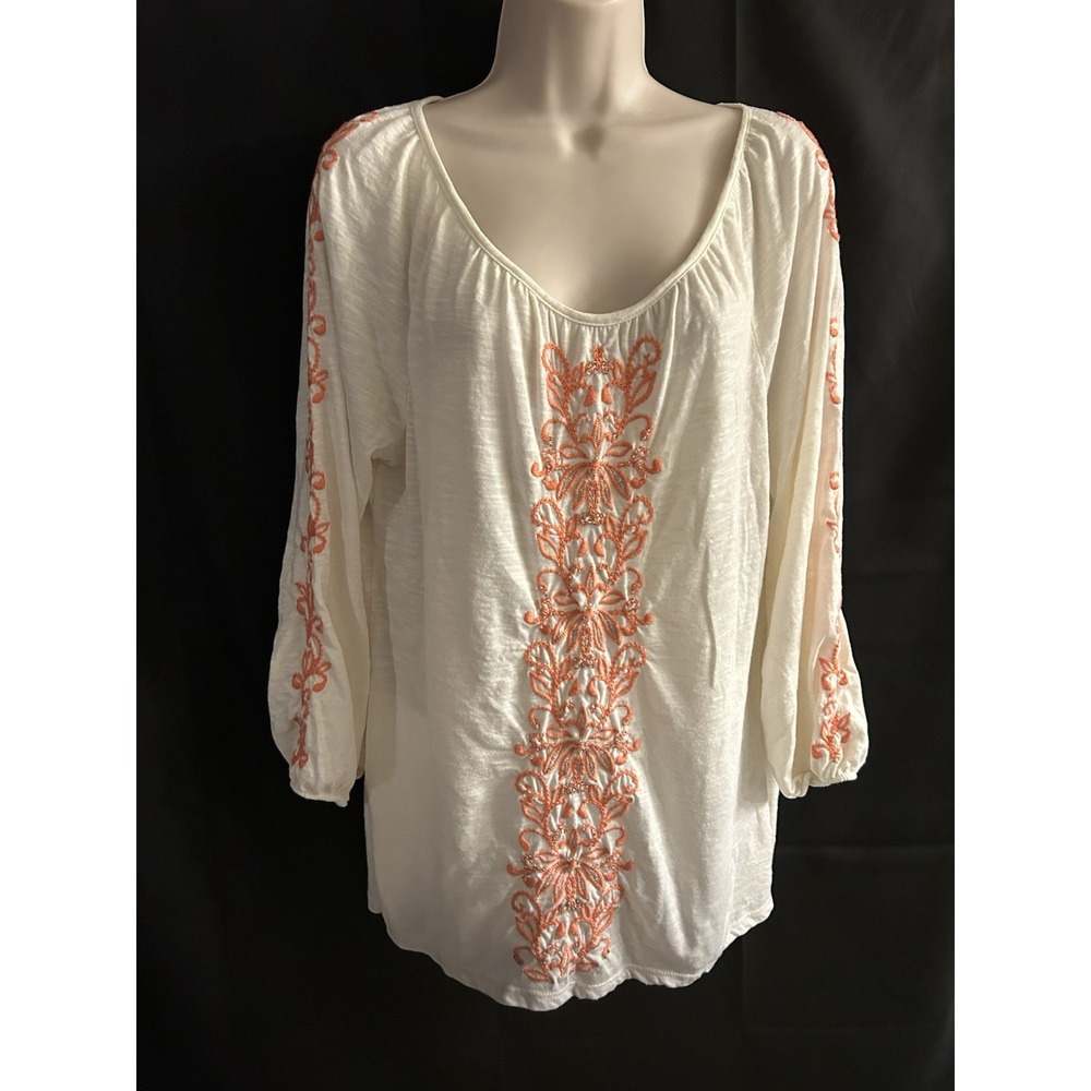Large Apt 9 Cream Top W/Dazzling Peach Decor #1467*8